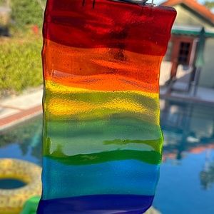 fused glass pride wavy suncatcher - 5x9.5 inches